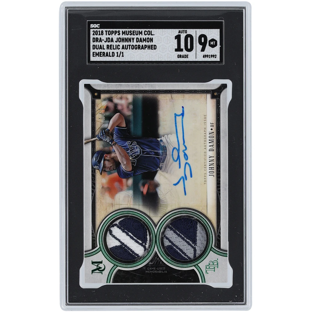 Johnny Damon Tampa Bay Rays Autographed 2018 Topps Museum Collection Dual Game Used Majestic Logo Relic #DRA-JDA #1/1 SGC Authenticated 9/10 Card