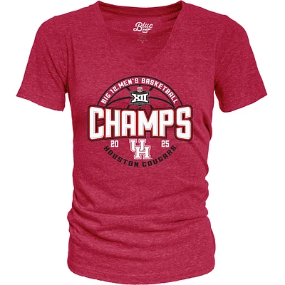 Women's Blue 84 Red Houston Cougars 2025 Big 12 Men's Basketball Conference Tournament Champions Tri-Blend V-Neck T-Shirt