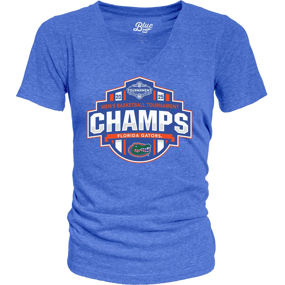 Women's Blue 84 Royal Florida Gators 2025 SEC Men's Basketball Conference Tournament Champions Tri-Blend V-Neck T-Shirt