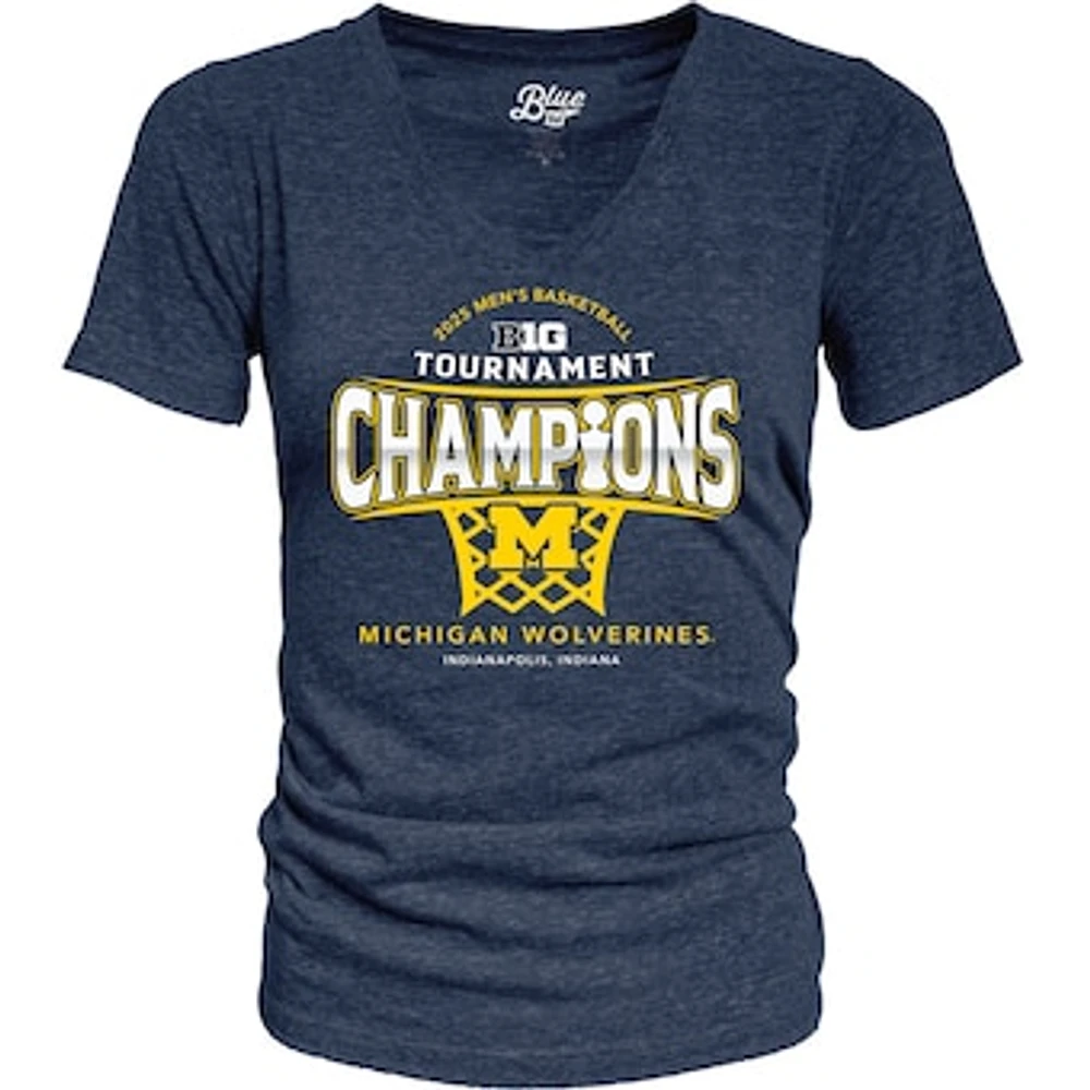 Women's Blue 84 Navy Michigan Wolverines 2025 Big Ten Men's Basketball Conference Tournament Champions Tri-Blend V-Neck T-Shirt