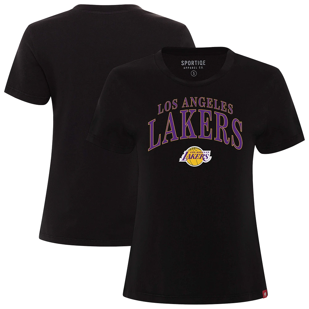 Women's Sportiqe Black Los Angeles Lakers Arcadia Boxy T-Shirt