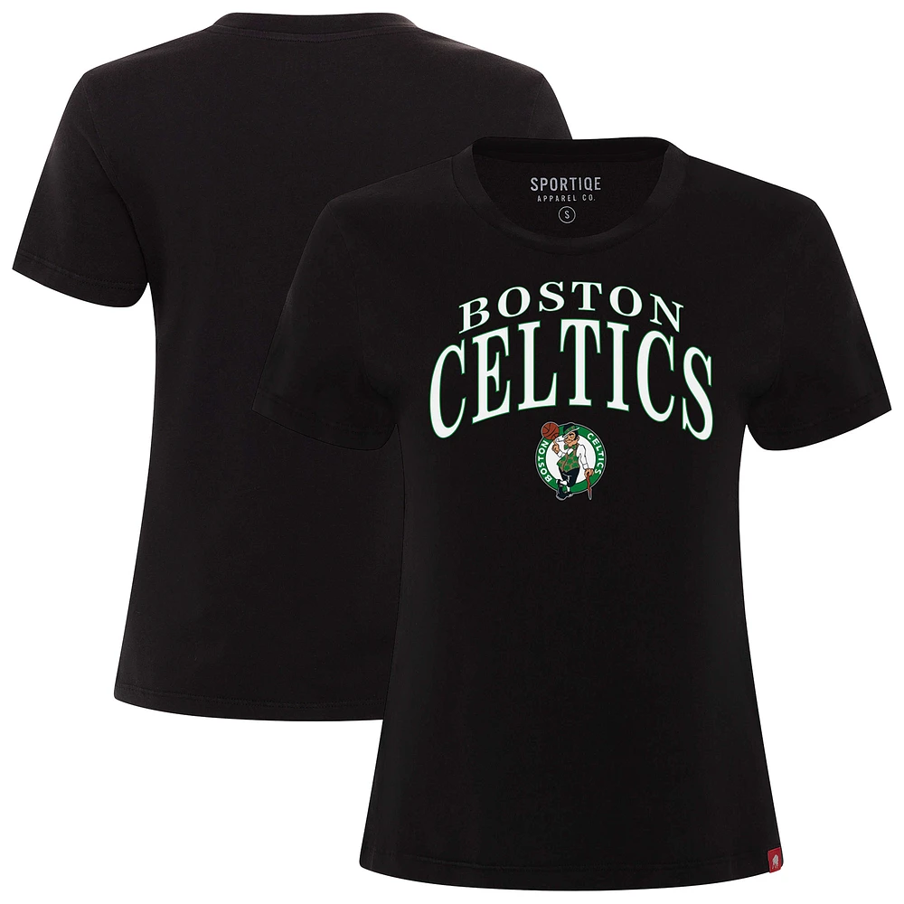 Women's Sportiqe Black Boston Celtics Arcadia Boxy T-Shirt