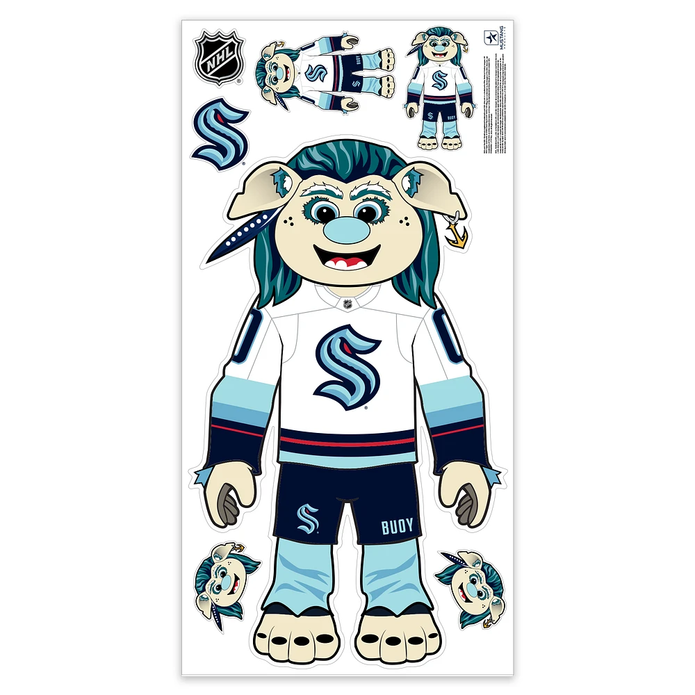 Seattle Kraken Mascot Repositionable Wall Decal Set
