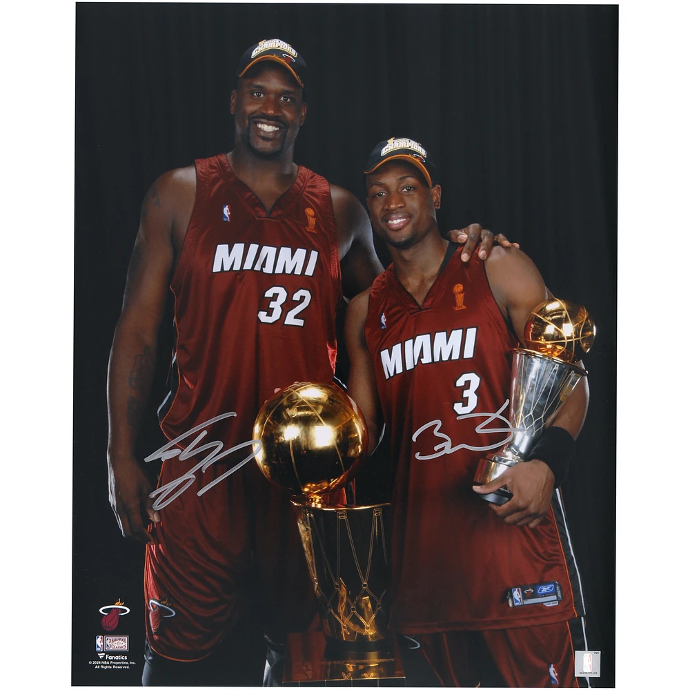Shaquille O'Neal & Dwyane Wade Miami Heat Autographed 16' x 20" Holding NBA Finals Trophies Photograph