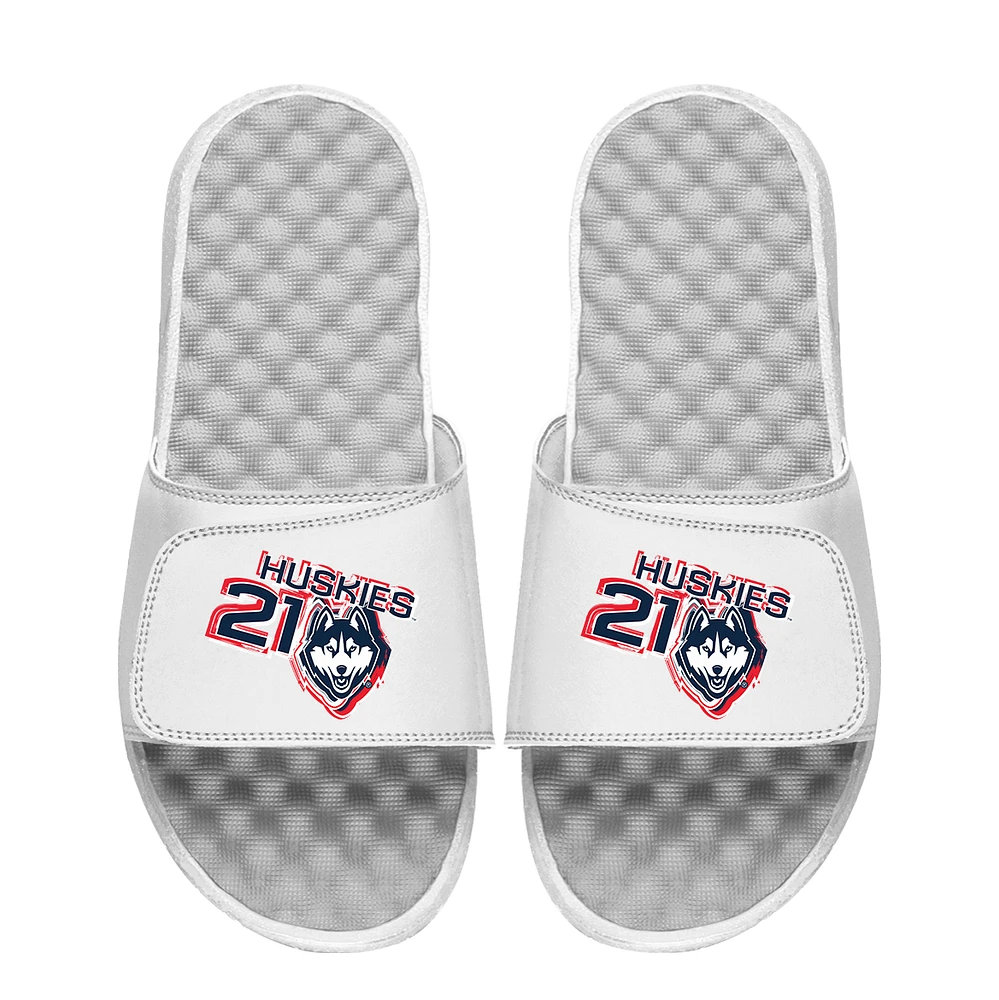 Youth ISlide Sarah Strong White UConn Huskies Combo Logo Slide Sandals