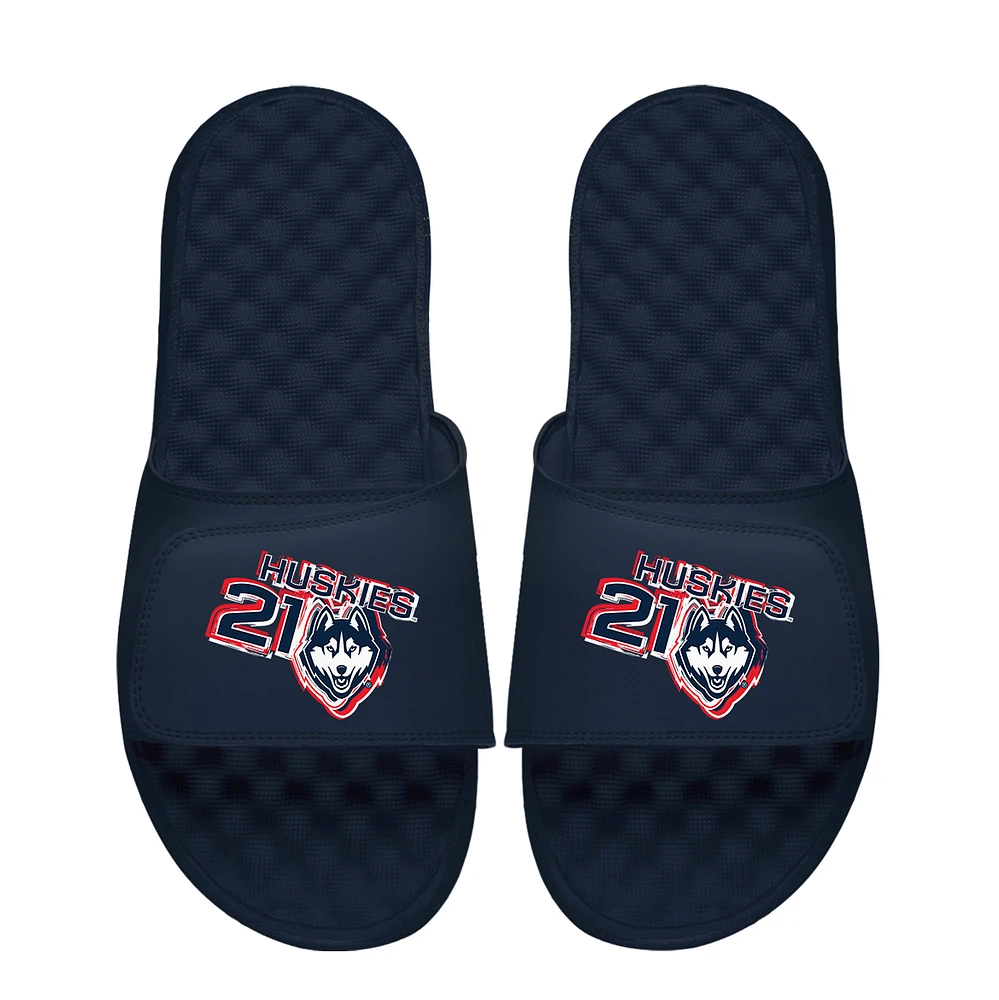 Youth ISlide Sarah Strong Navy UConn Huskies Combo Logo Slide Sandals