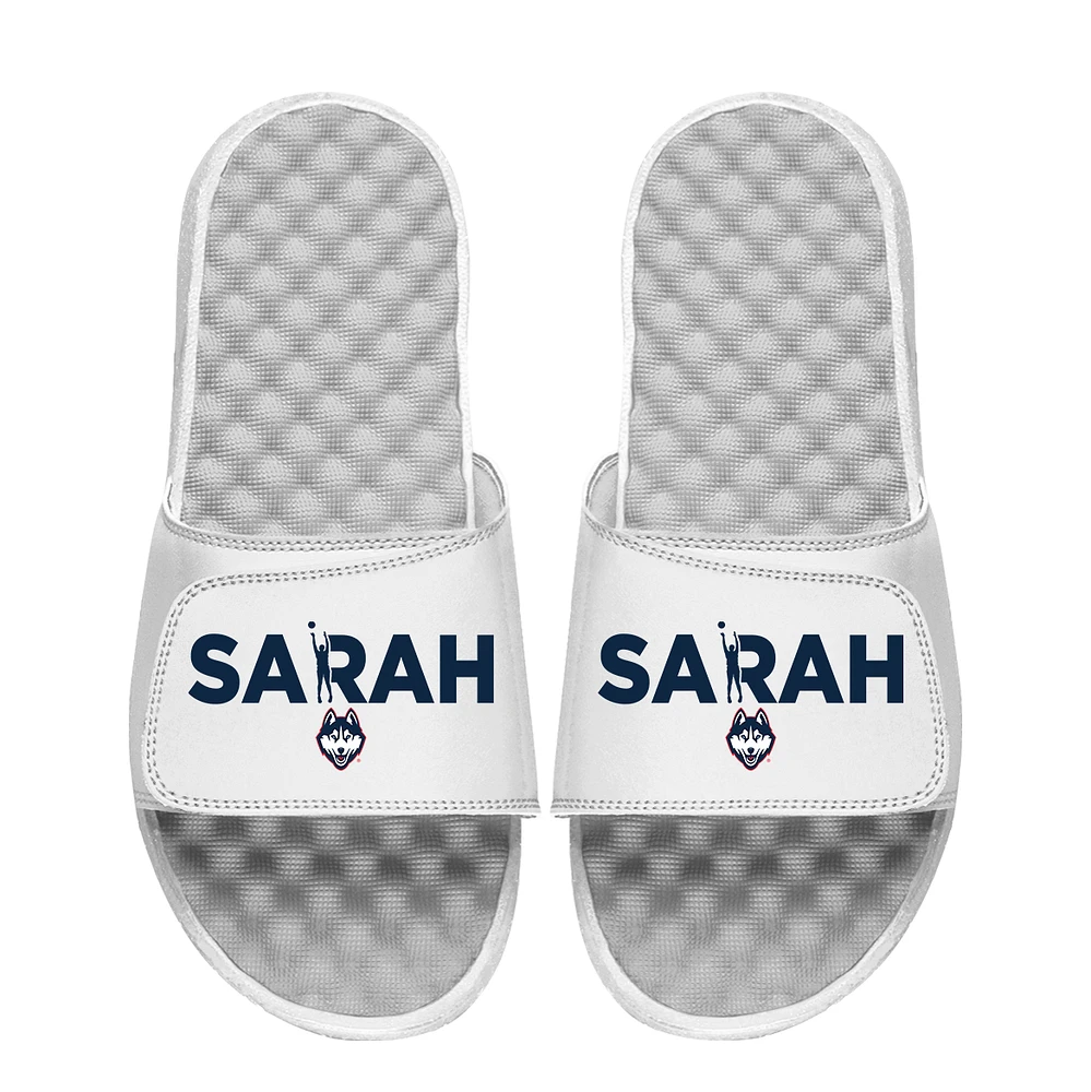 Youth ISlide Sarah Strong White UConn Huskies Player Wordmark Slide Sandals