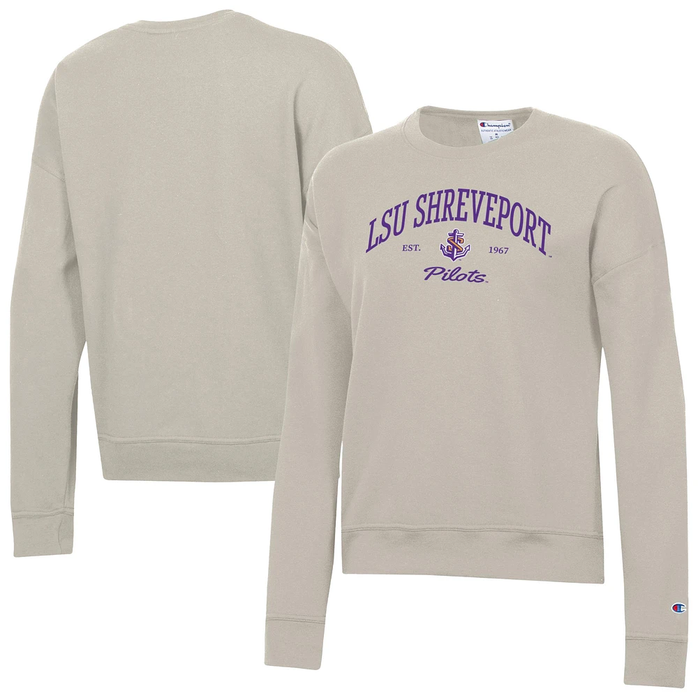 Women's Champion Oatmeal LSU Shreveport Pilots Powerblend Pullover Sweatshirt