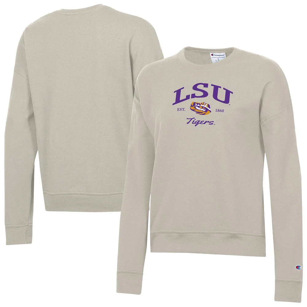 Women's Champion Oatmeal LSU Tigers Powerblend Pullover Sweatshirt
