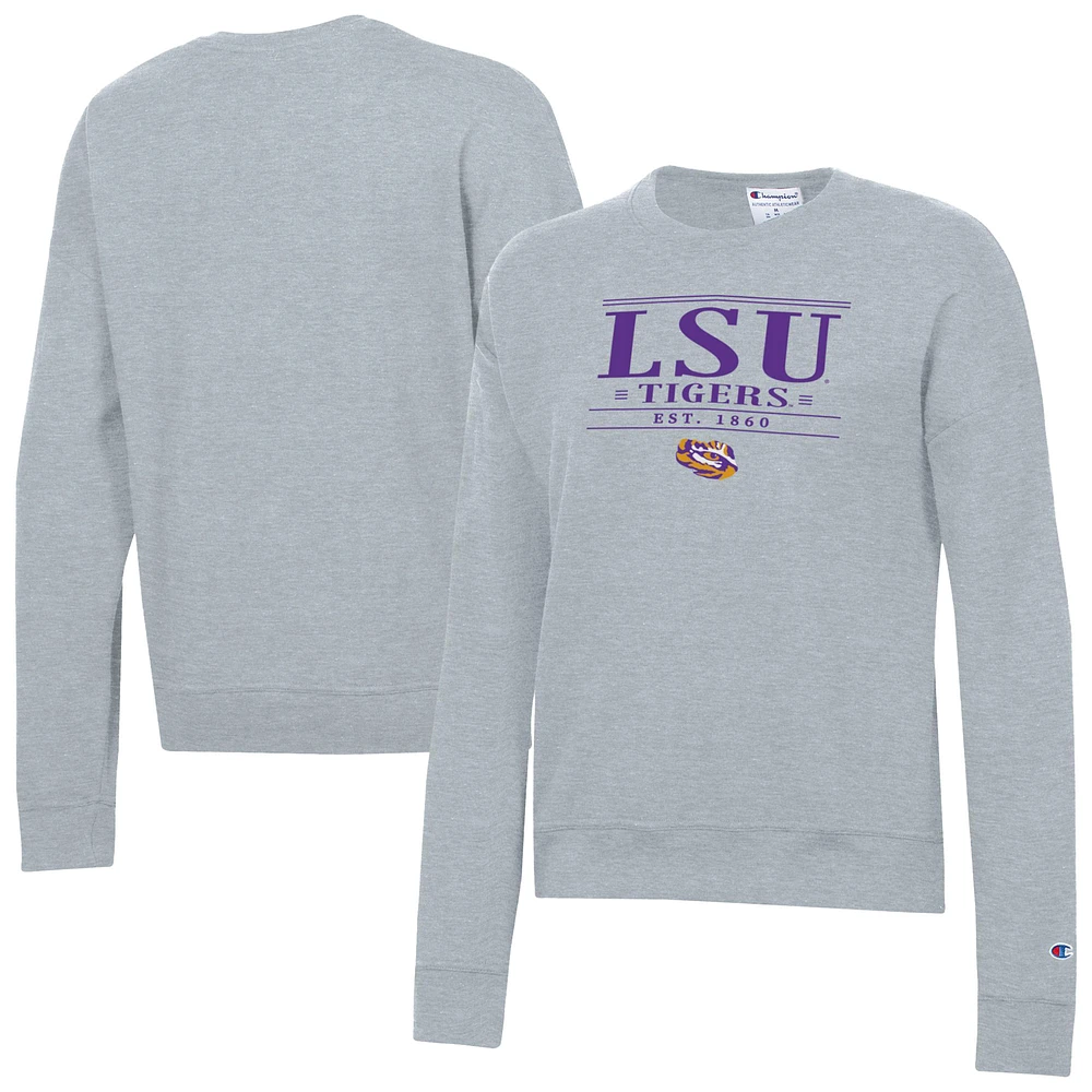 Women's Champion Gray LSU Tigers Powerblend Pullover Sweatshirt