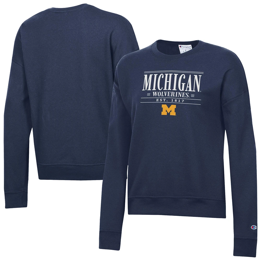 Women's Champion Navy Michigan Wolverines Powerblend Pullover Sweatshirt