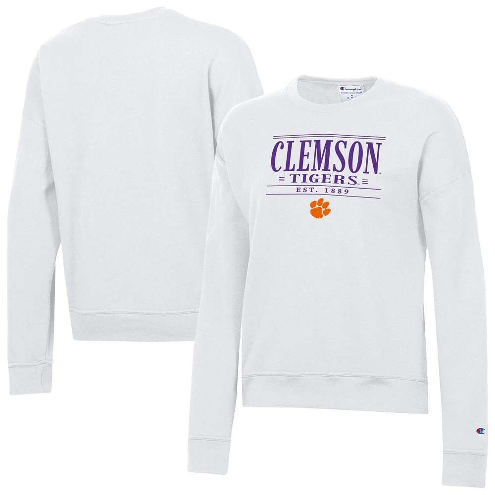 Women's Champion White Clemson Tigers Powerblend Pullover Sweatshirt