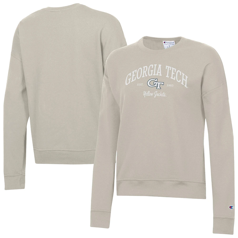 Women's Champion Oatmeal Georgia Tech Yellow Jackets Powerblend Pullover Sweatshirt