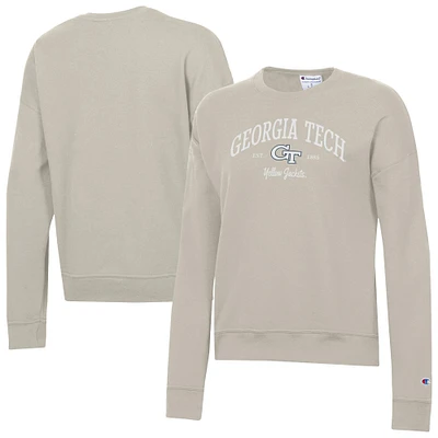 Women's Champion Oatmeal Georgia Tech Yellow Jackets Powerblend Pullover Sweatshirt