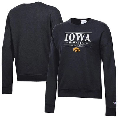 Women's Champion Black Iowa Hawkeyes Powerblend Pullover Sweatshirt