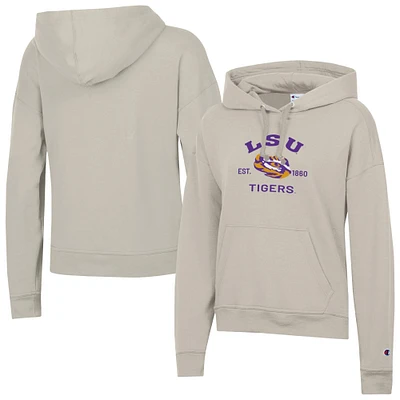 Women's Champion Oatmeal LSU Tigers Powerblend Fleece Pullover Hoodie