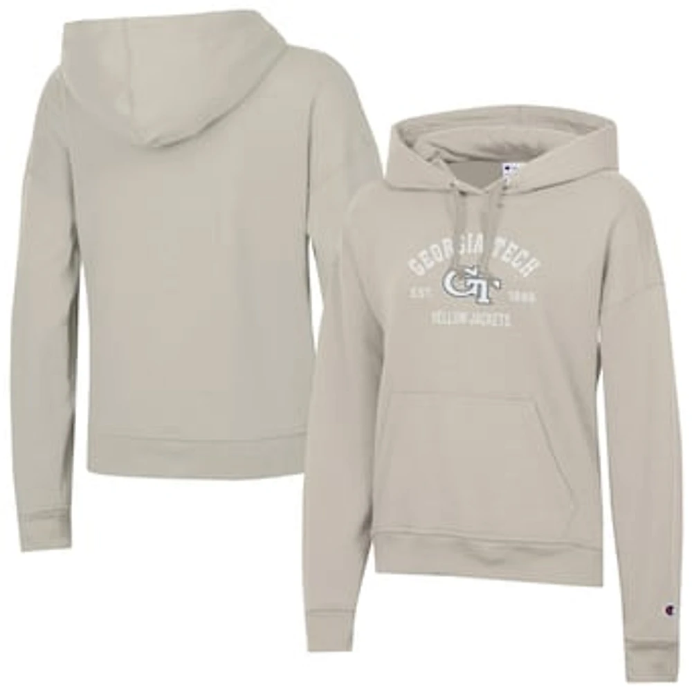 Women's Champion Oatmeal Georgia Tech Yellow Jackets Powerblend Fleece Pullover Hoodie