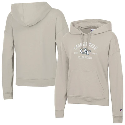Women's Champion Oatmeal Georgia Tech Yellow Jackets Powerblend Fleece Pullover Hoodie