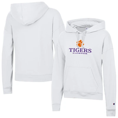 Women's Champion White Clemson Tigers Powerblend Fleece Pullover Hoodie