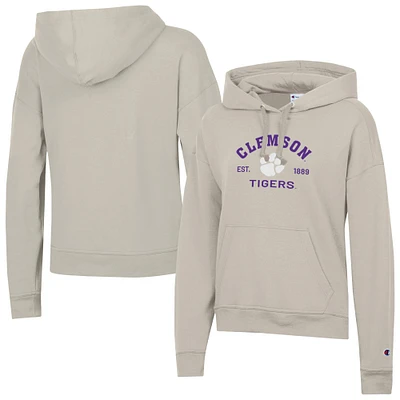 Women's Champion Oatmeal Clemson Tigers Powerblend Fleece Pullover Hoodie