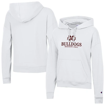 Women's Champion White Mississippi State Bulldogs Powerblend Fleece Pullover Hoodie