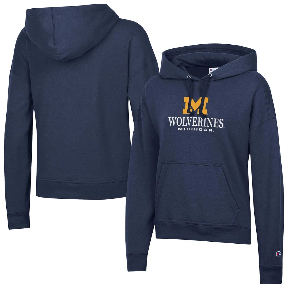 Women's Champion Navy Michigan Wolverines Powerblend Fleece Pullover Hoodie