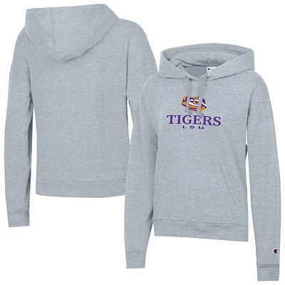 Women's Champion Gray LSU Tigers Powerblend Fleece Pullover Hoodie