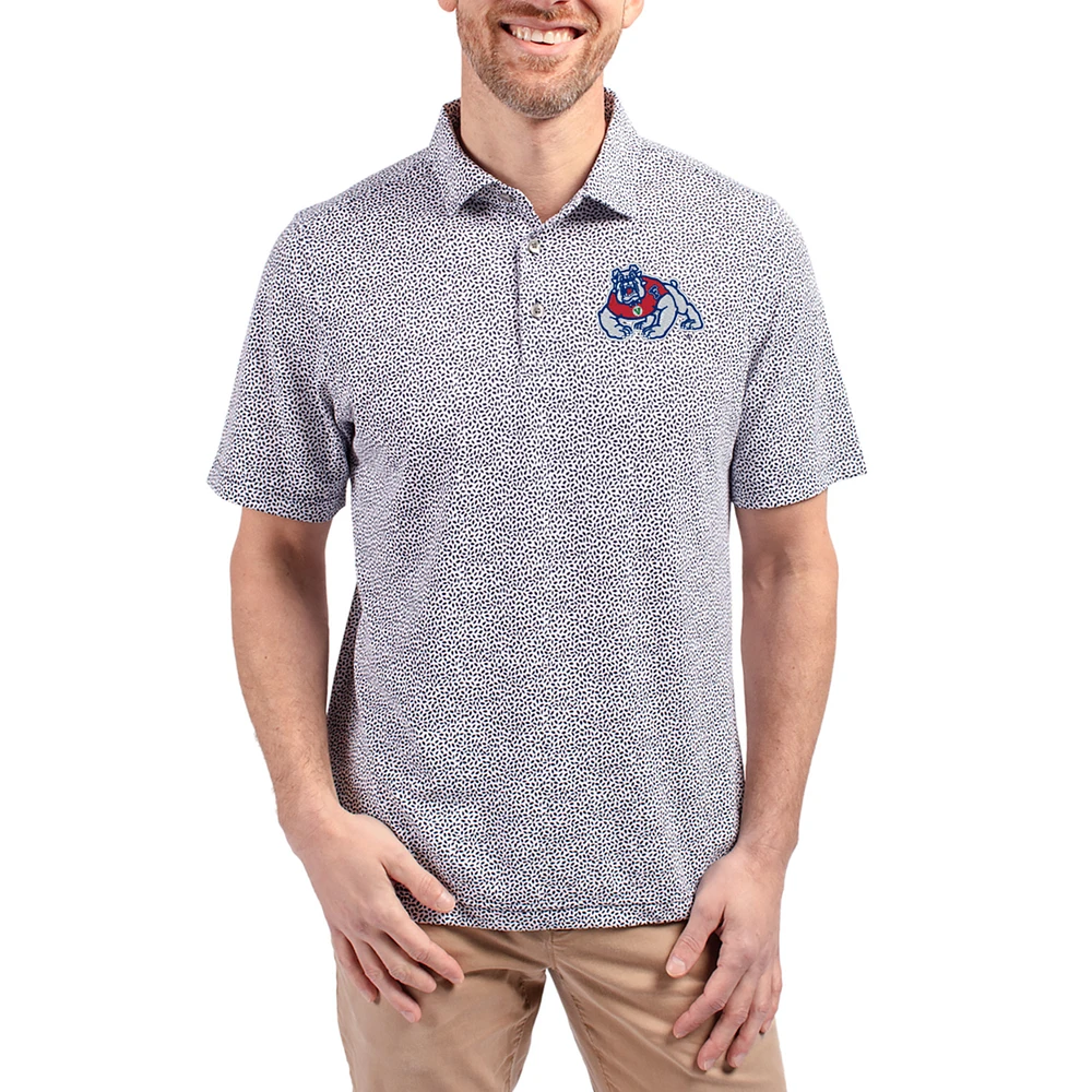Men's Cutter & Buck Navy Fresno State Bulldogs Virtue Eco Pique Botanical Print Recycled DryTec Polo