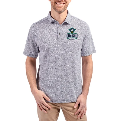 Men's Cutter & Buck Navy UNC Wilmington Seahawks Virtue Eco Pique Botanical Print Recycled DryTec Polo