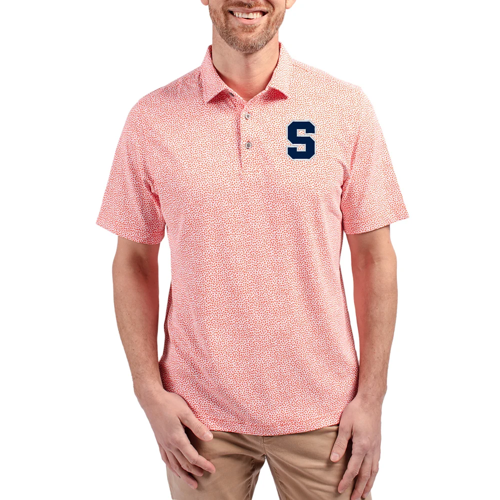 Men's Cutter & Buck Orange Syracuse Virtue Eco Pique Botanical Print Recycled DryTec Polo
