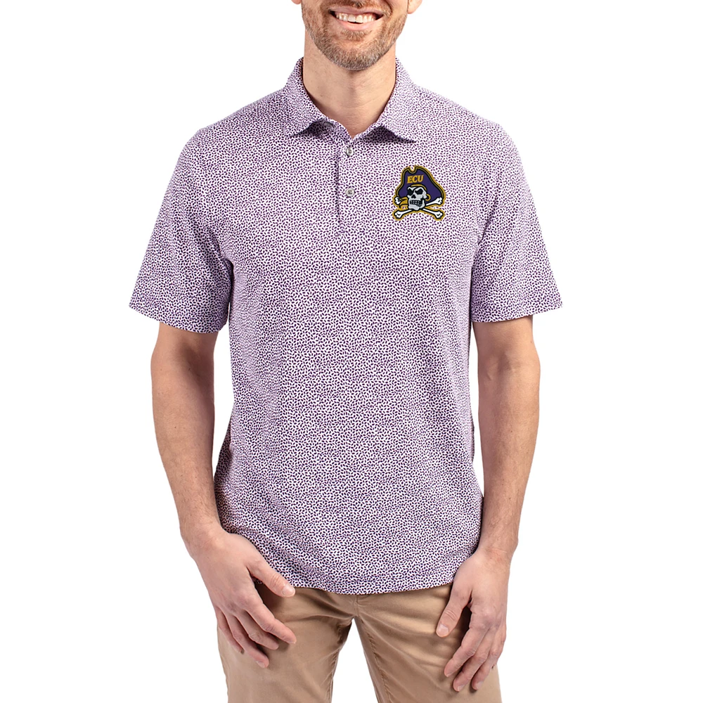 Men's Cutter & Buck Purple ECU Pirates Virtue Eco Pique Botanical Print Recycled DryTec Polo
