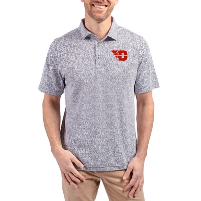 Men's Cutter & Buck Navy Dayton Flyers Virtue Eco Pique Botanical Print Recycled DryTec Polo