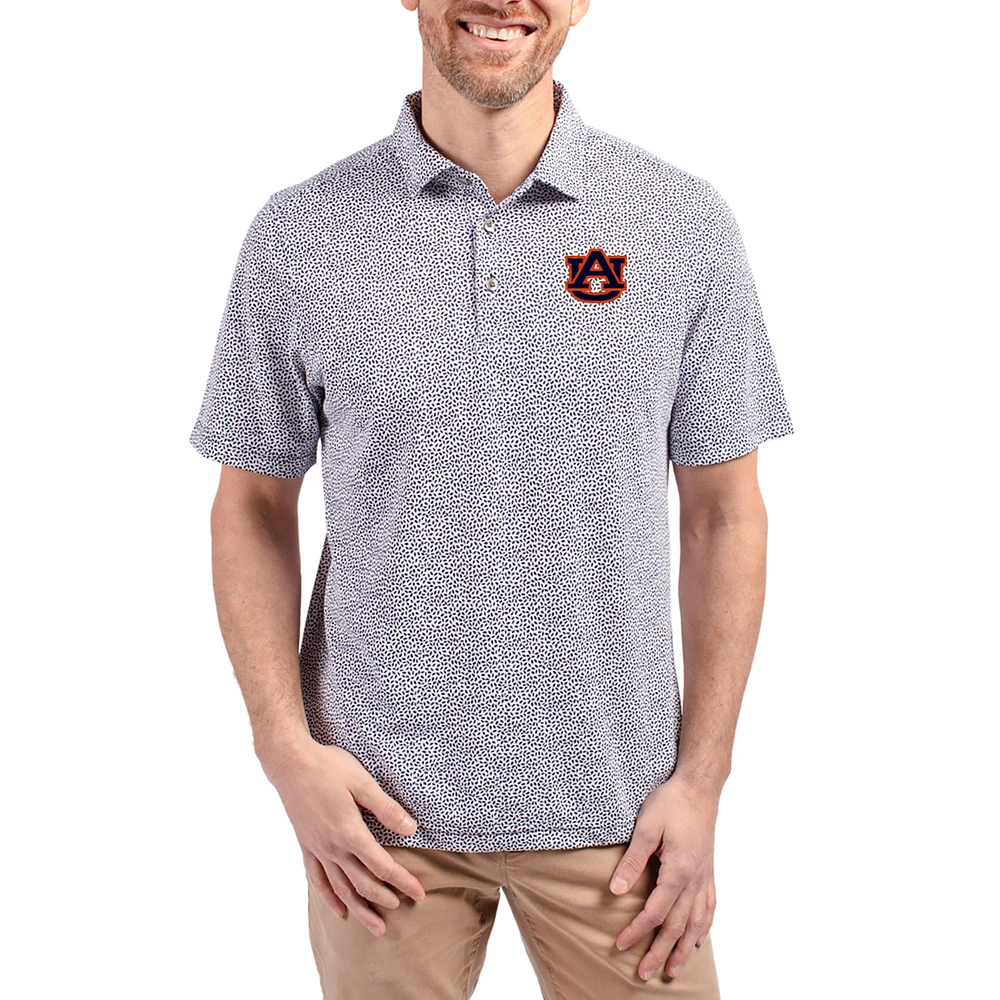 Men's Cutter & Buck Navy Auburn Tigers Virtue Eco Pique Botanical Print Recycled DryTec Polo