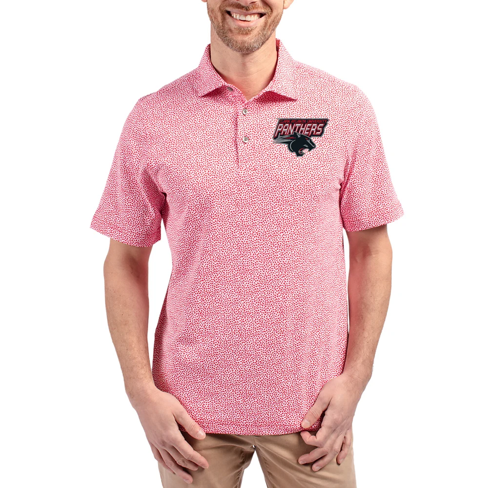 Men's Cutter & Buck Clark Atlanta University Panthers Virtue Eco Pique Botanical Print Recycled DryTec Polo