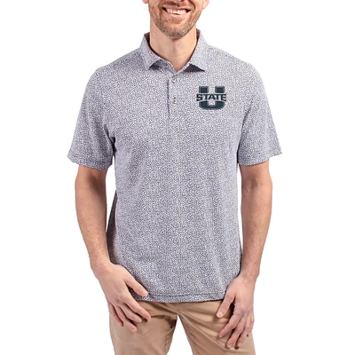 Men's Cutter & Buck Navy Utah State Aggies Virtue Eco Pique Botanical Print Recycled DryTec Polo