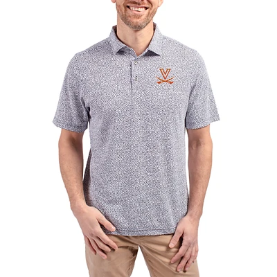 Men's Cutter & Buck Navy Virginia Cavaliers Virtue Eco Pique Botanical Print Recycled DryTec Polo
