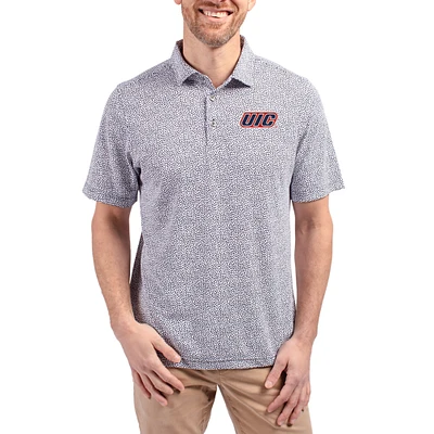 Men's Cutter & Buck Navy UIC Flames Virtue Eco Pique Botanical Print Recycled DryTec Polo