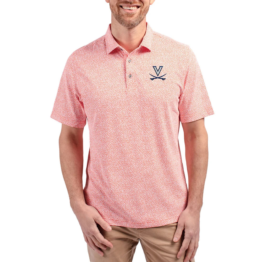 Men's Cutter & Buck Orange Virginia Cavaliers Virtue Eco Pique Botanical Print Recycled DryTec Polo
