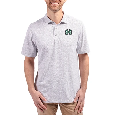 Men's Cutter & Buck Gray Hawaii Rainbow Warriors Virtue Eco Pique Botanical Print Recycled DryTec Polo