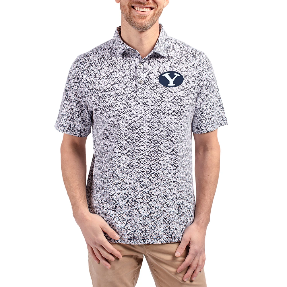 Men's Cutter & Buck Navy BYU Cougars Virtue Eco Pique Botanical Print Recycled DryTec Polo
