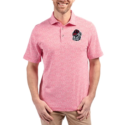 Men's Cutter & Buck Red Georgia Bulldogs Virtue Eco Pique Botanical Print Recycled DryTec Polo