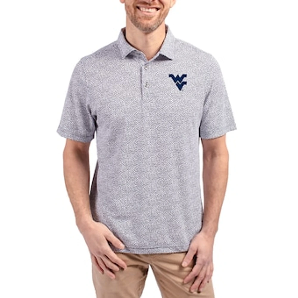 Men's Cutter & Buck Navy West Virginia Mountaineers Virtue Eco Pique Botanical Print Recycled DryTec Polo