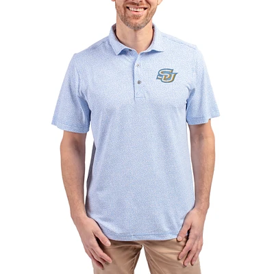 Men's Cutter & Buck Powder Blue Southern University Jaguars Virtue Eco Pique Botanical Print Recycled DryTec Polo