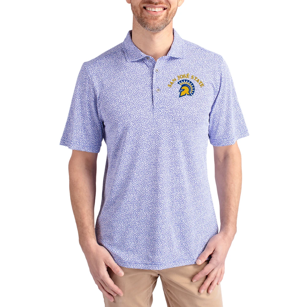 Men's Cutter & Buck Royal San Jose State Spartans Virtue Eco Pique Botanical Print Recycled DryTec Polo