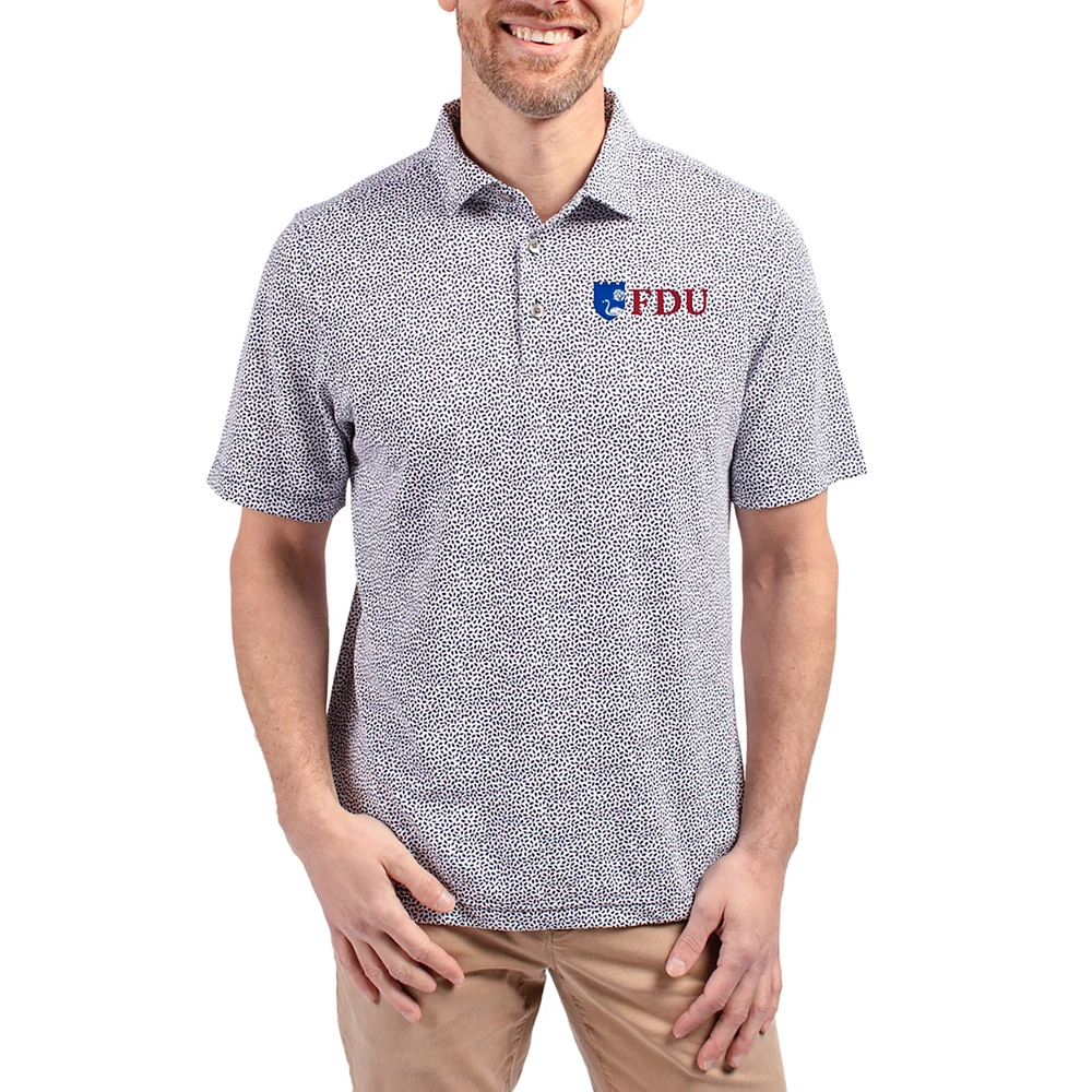 Men's Cutter & Buck Navy Fairleigh Dickinson Knights Virtue Eco Pique Botanical Print Recycled DryTec Polo