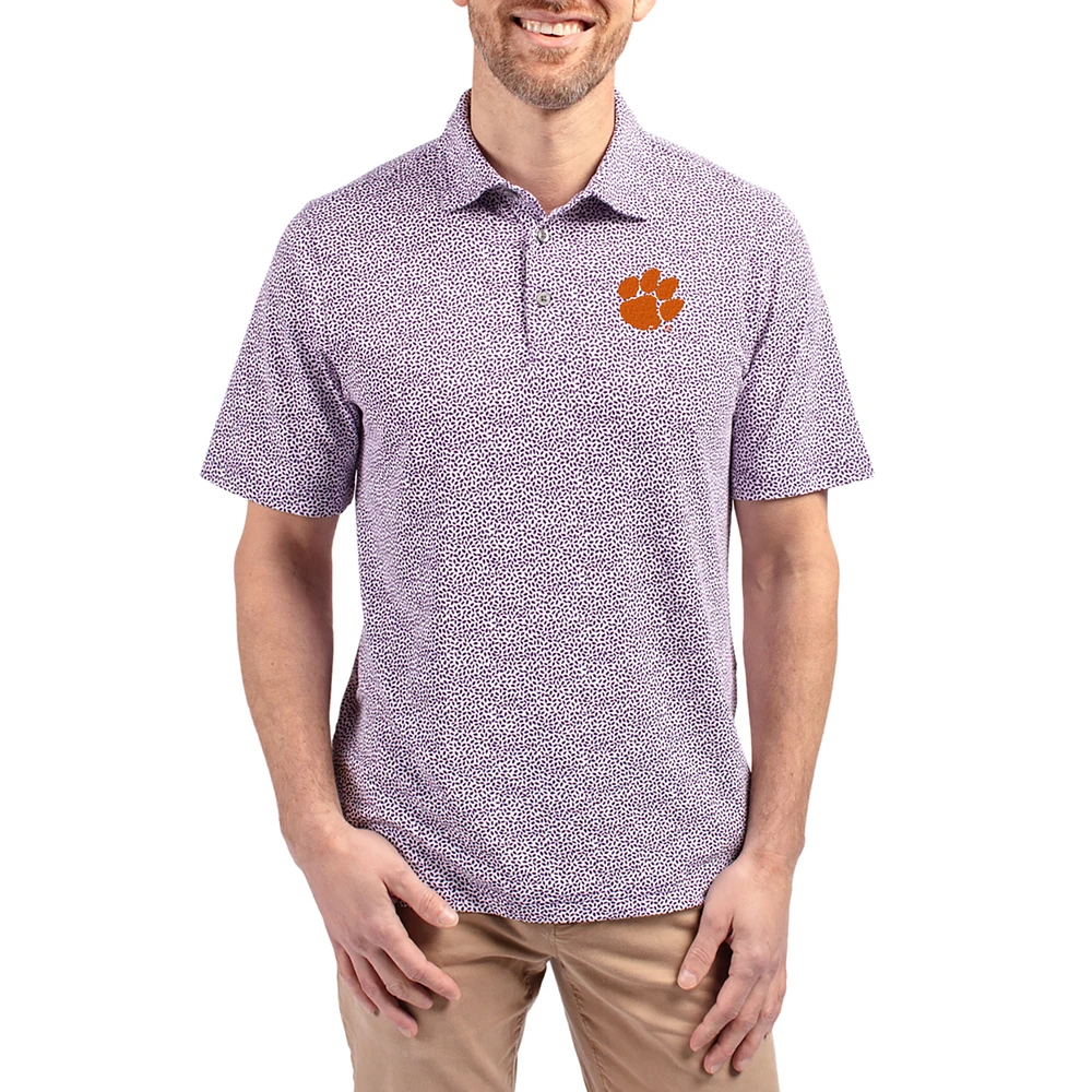 Men's Cutter & Buck Clemson Tigers Virtue Eco Pique Botanical Print Recycled DryTec Polo