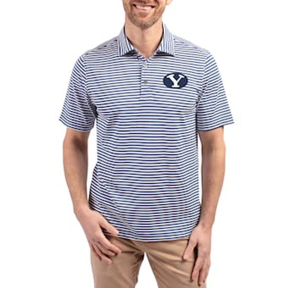 Men's Cutter & Buck Royal BYU Cougars Virtue Eco Pique Stripe Recycled DryTec Polo