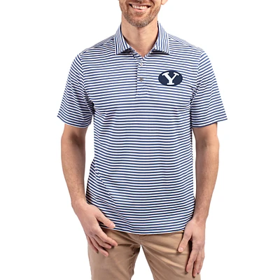 Men's Cutter & Buck Royal BYU Cougars Virtue Eco Pique Stripe Recycled DryTec Polo