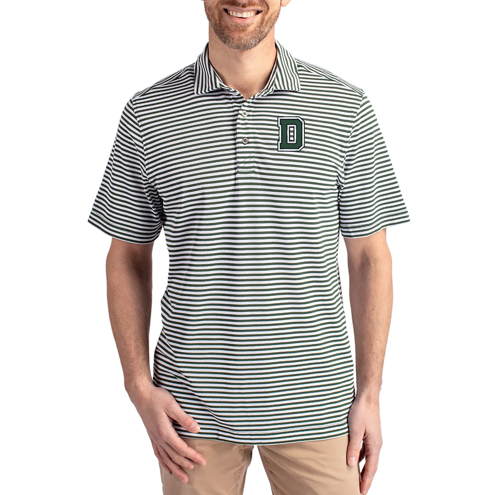 Men's Cutter & Buck Green Dartmouth Big Virtue Eco Pique Stripe Recycled DryTec Polo