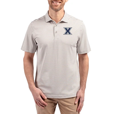 Men's Cutter & Buck Gray Xavier Musketeers Virtue Eco Pique Stripe Recycled DryTec Polo